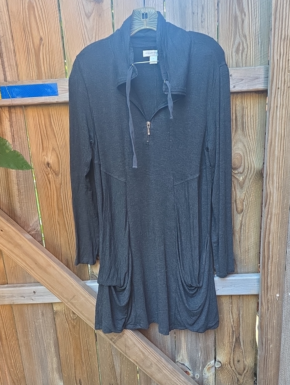 Lightweight  Long-Sleeve Tunic Dress with Zip Neck